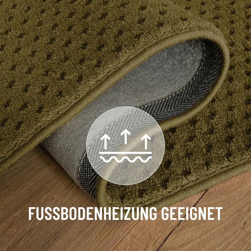 Kurzflor Teppich aus Schurwolle Oliv Grün "Castello THREE" WECONhome