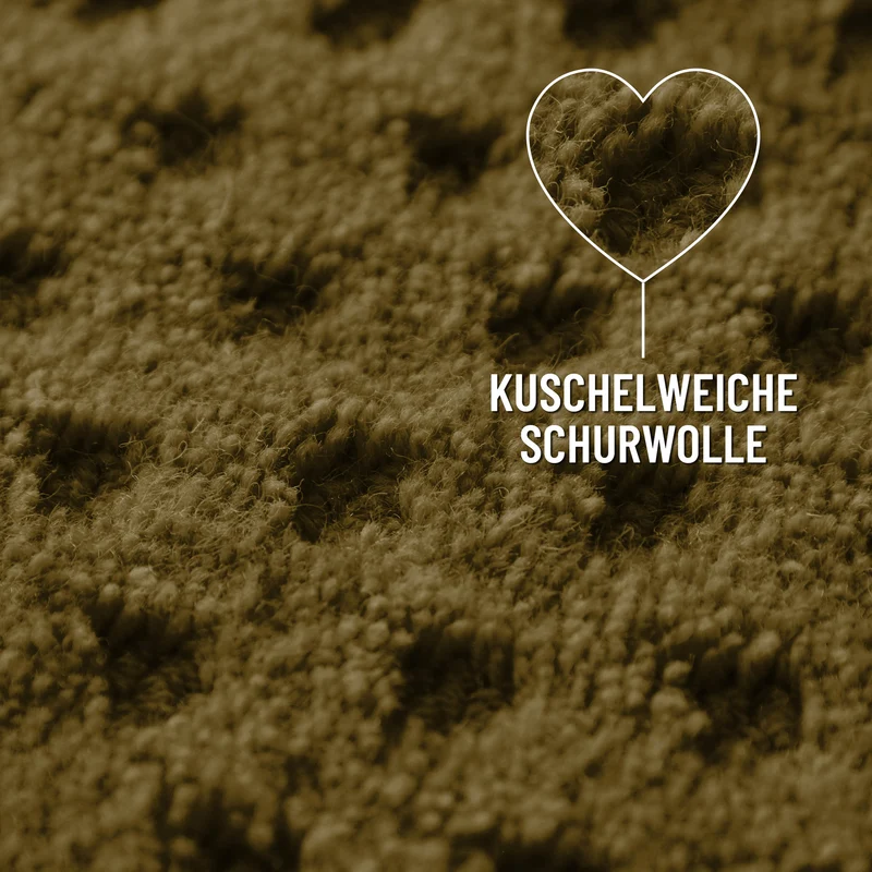 Kurzflor Teppich aus Schurwolle Oliv Grün "Castello THREE" WECONhome