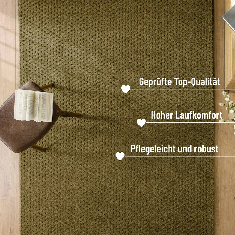 Kurzflor Teppich aus Schurwolle Oliv Grün "Castello THREE" WECONhome