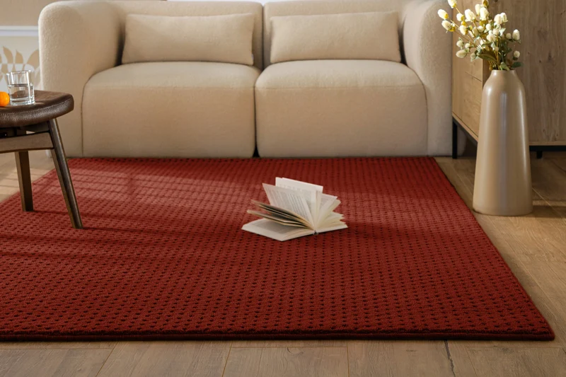 Kurzflor Teppich aus Schurwolle Purpur Rot "Castello THREE" WECONhome