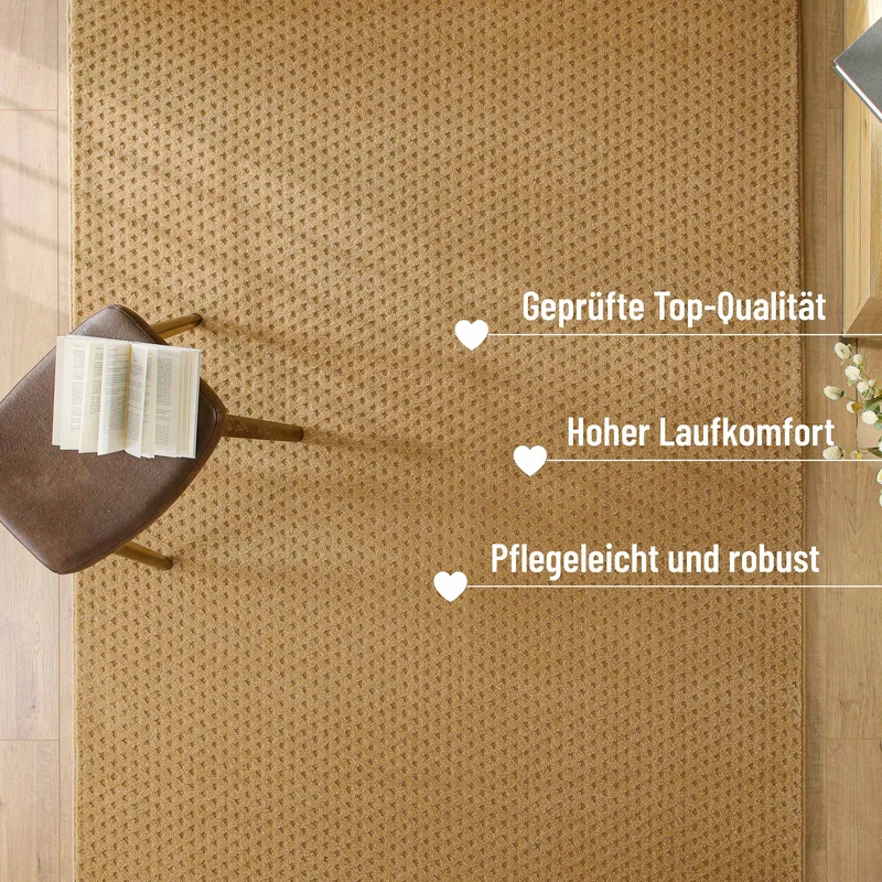 Kurzflor Teppich aus Schurwolle Karamell "Castello THREE" WECONhome
