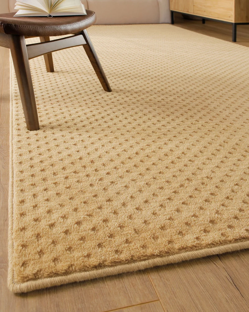 Kurzflor Teppich aus Schurwolle Sand Beige "Castello THREE" WECONhome