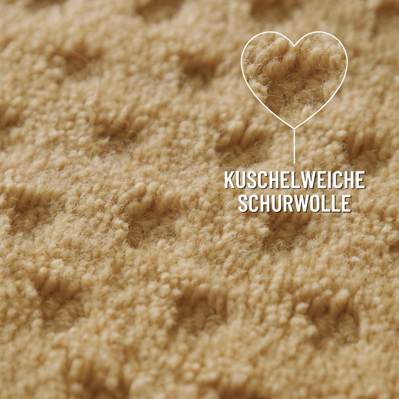 Kurzflor Teppich aus Schurwolle Sand Beige "Castello THREE" WECONhome