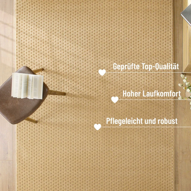 Kurzflor Teppich aus Schurwolle Sand Beige "Castello THREE" WECONhome