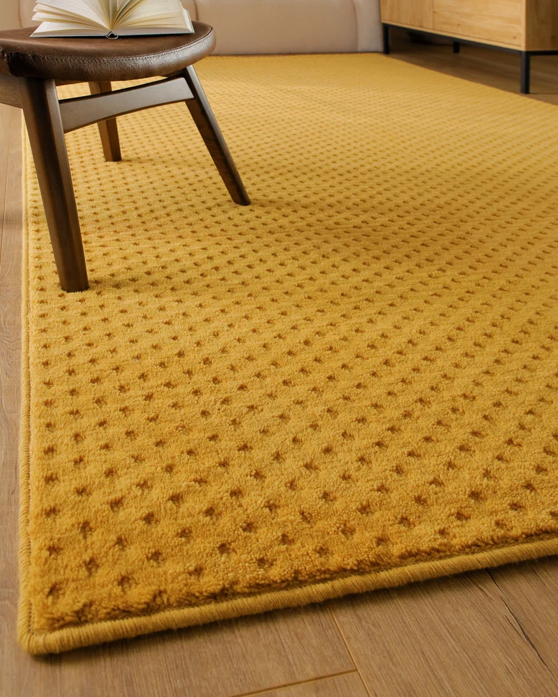 Kurzflor Teppich aus Schurwolle Gelb "Castello THREE" WECONhome