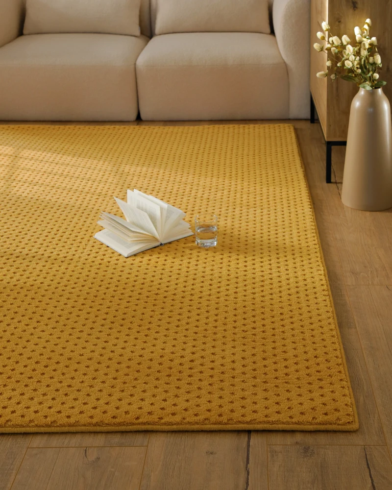 Kurzflor Teppich aus Schurwolle Gelb "Castello THREE" WECONhome