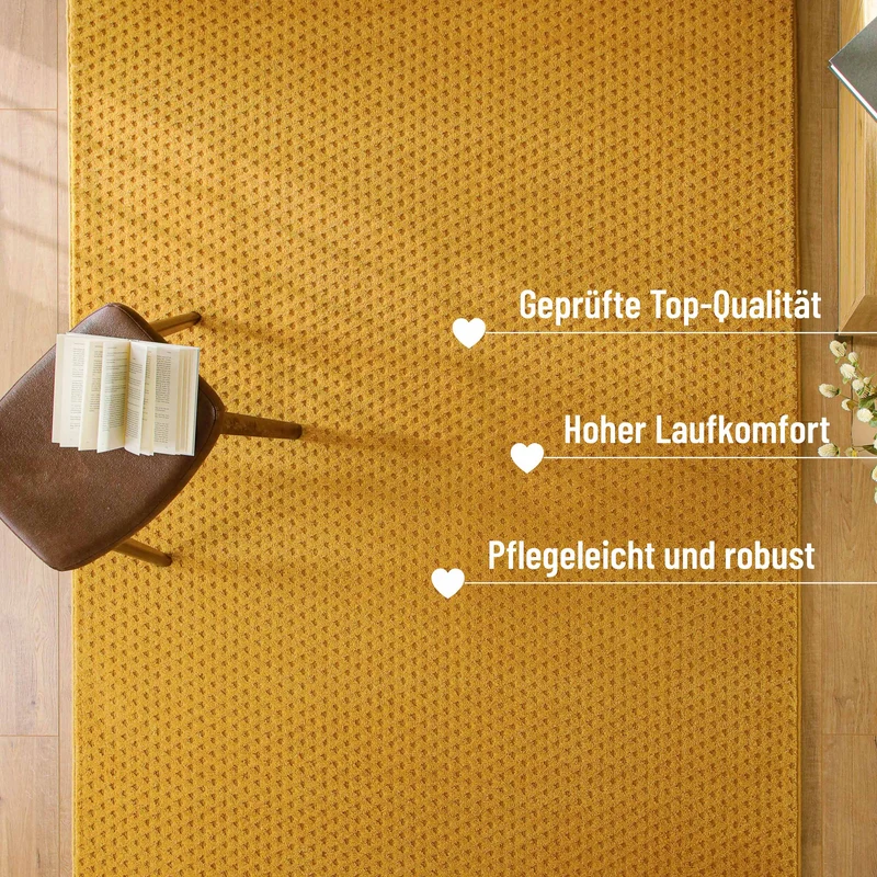 Kurzflor Teppich aus Schurwolle Gelb "Castello THREE" WECONhome