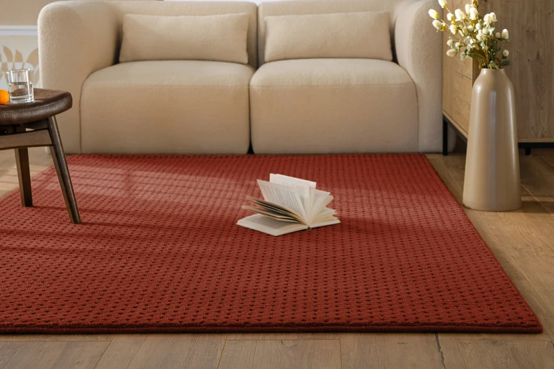 Kurzflor Teppich aus Schurwolle Kamin Rot "Castello THREE" WECONhome