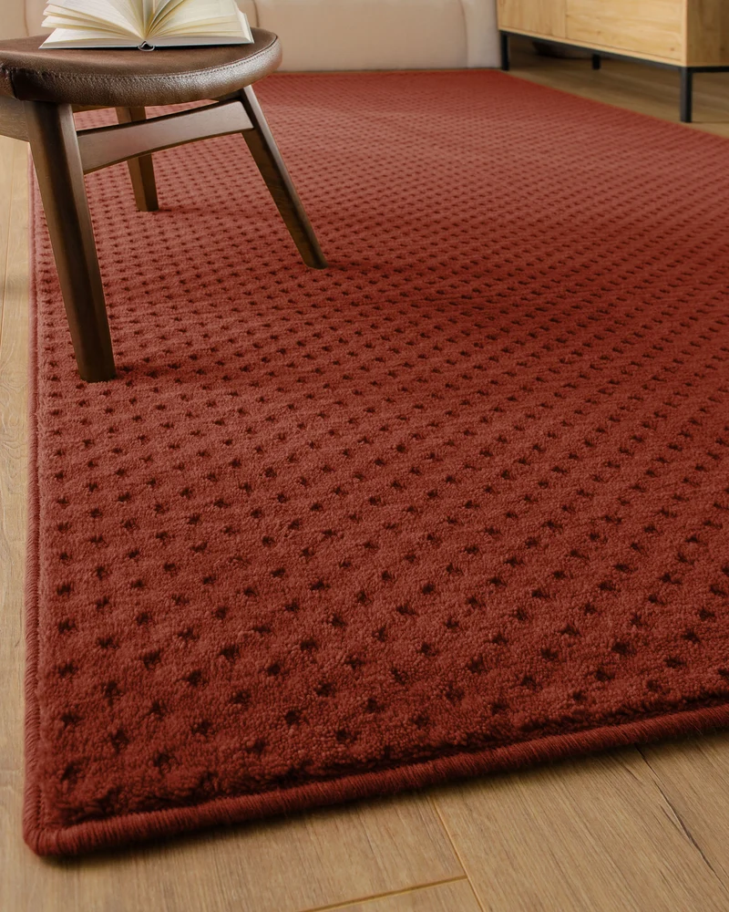 Kurzflor Teppich aus Schurwolle Kamin Rot "Castello THREE" WECONhome