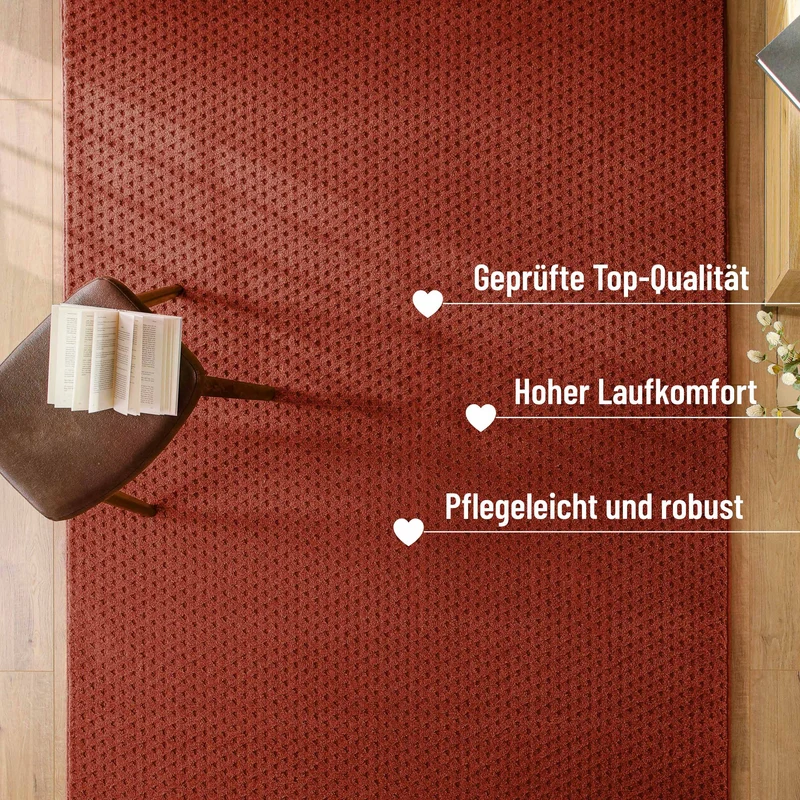 Kurzflor Teppich aus Schurwolle Kamin Rot "Castello THREE" WECONhome