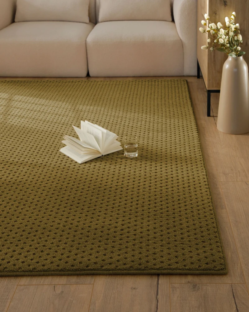 Kurzflor Teppich aus Schurwolle Blass Grün "Castello THREE" WECONhome