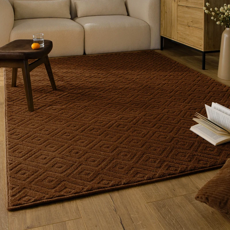 Kurzflor Teppich aus Schurwolle Braun "Castello TWO" WECONhome