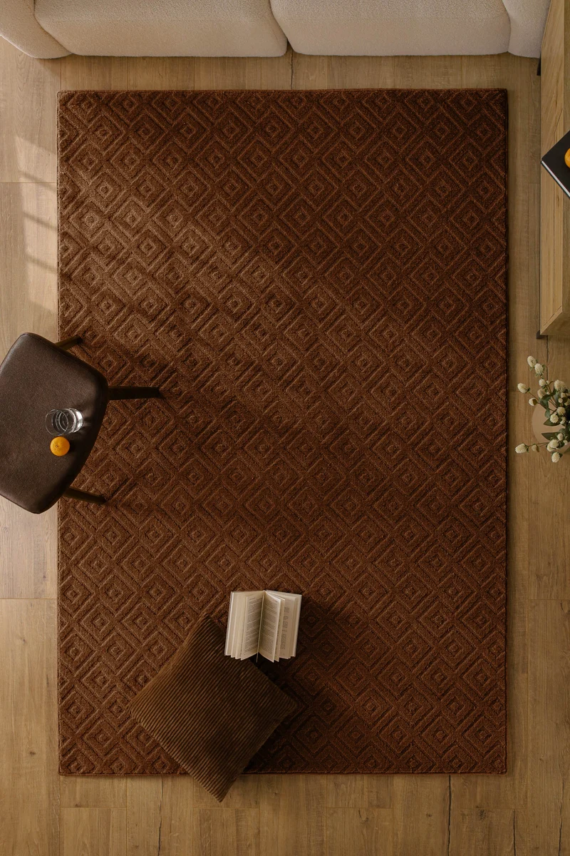 Kurzflor Teppich aus Schurwolle Braun "Castello TWO" WECONhome