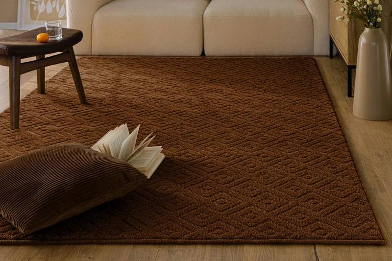 Kurzflor Teppich aus Schurwolle Braun "Castello TWO" WECONhome
