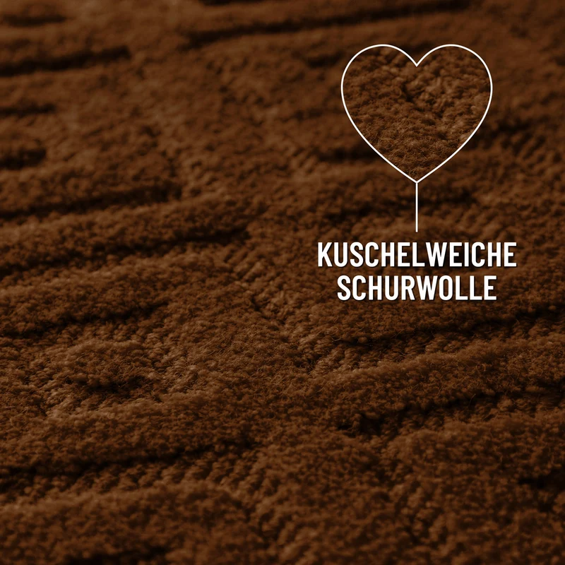Kurzflor Teppich aus Schurwolle Braun "Castello TWO" WECONhome