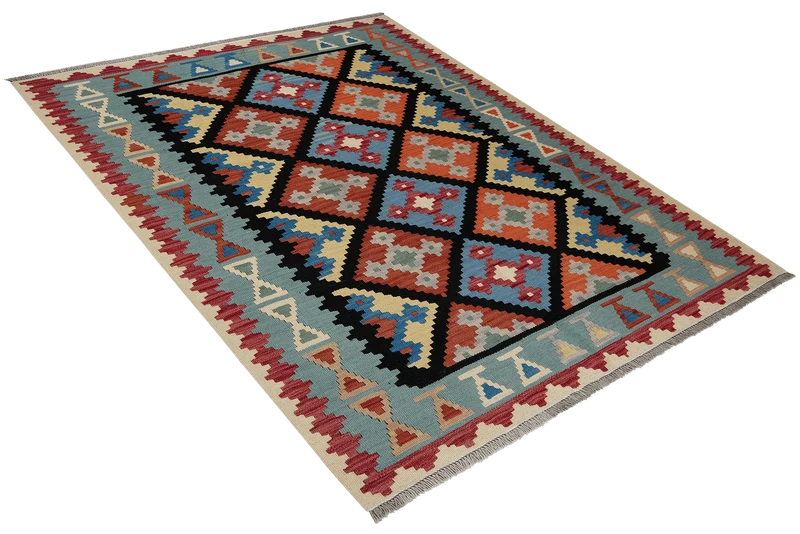 Kelim Gashgai · Handgewebt – Schwarz, 193x155 cm