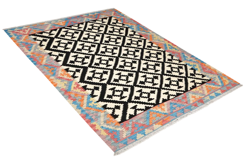 Kelim Gashgai · Handgewebt – Schwarz, 193x152 cm