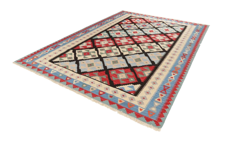 Kelim Gashgai · Handgewebt – Schwarz, 296x209 cm
