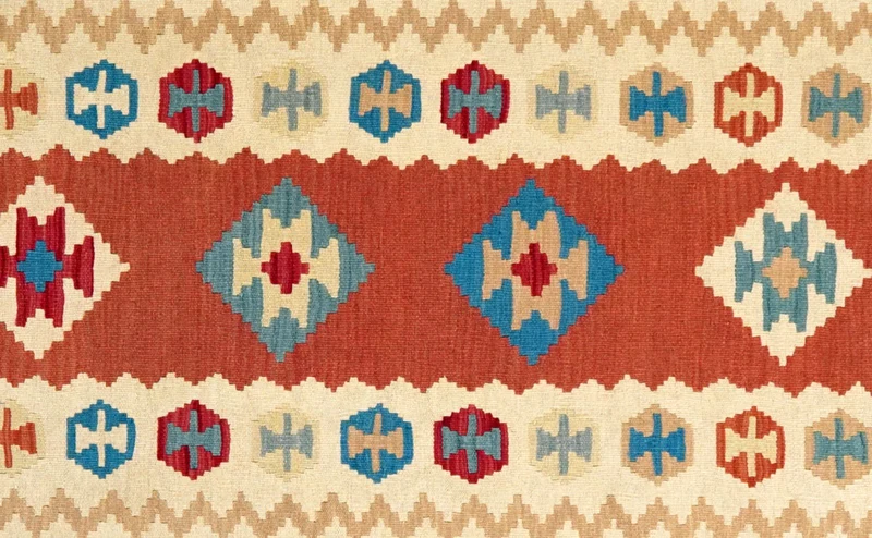 Kelim Gashgai · Handgewebt – Rot, 297x83 cm