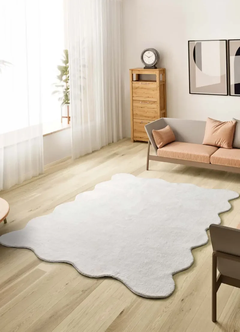 Alfombra lavable con borde ondulado Mellow Blanco