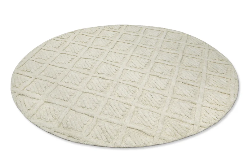 Kurzflor Teppich Rund Creme Weiß aus Schurwolle "Hamptons SEVENTEEN" WECONhome