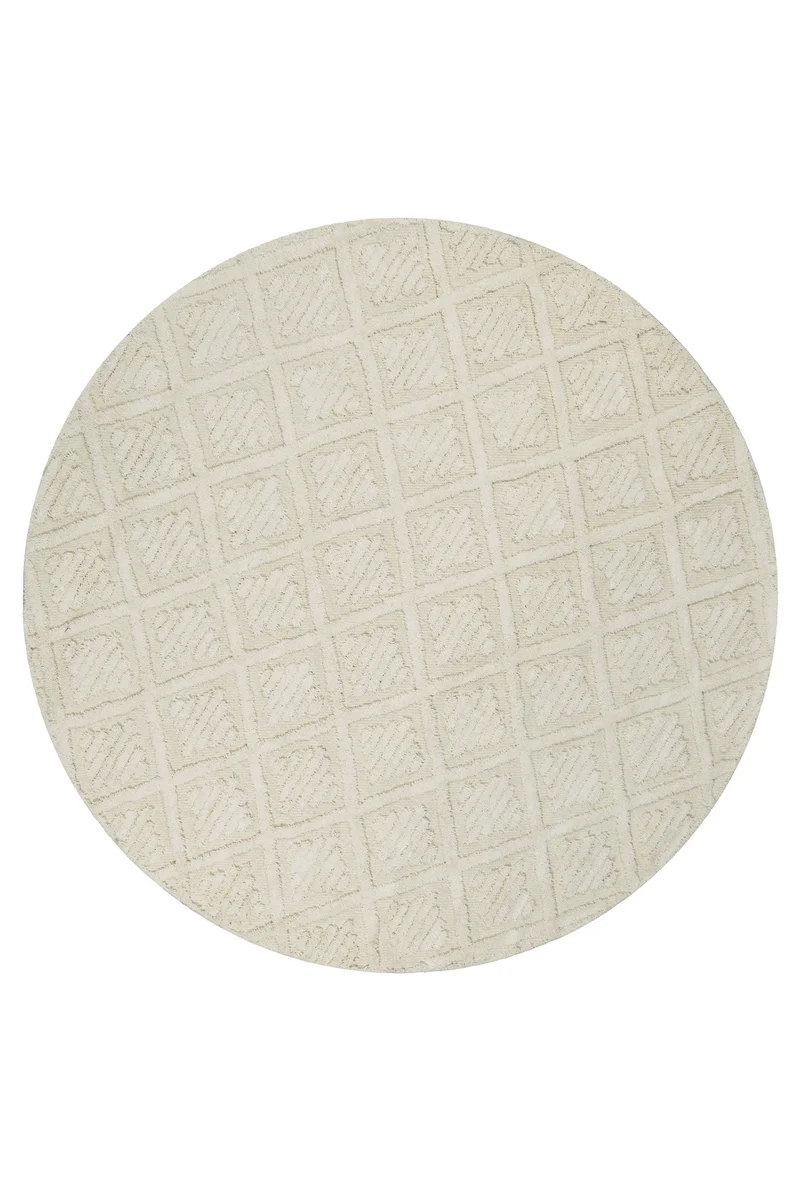 Kurzflor Teppich Rund Creme Weiß aus Schurwolle "Hamptons SEVENTEEN" WECONhome