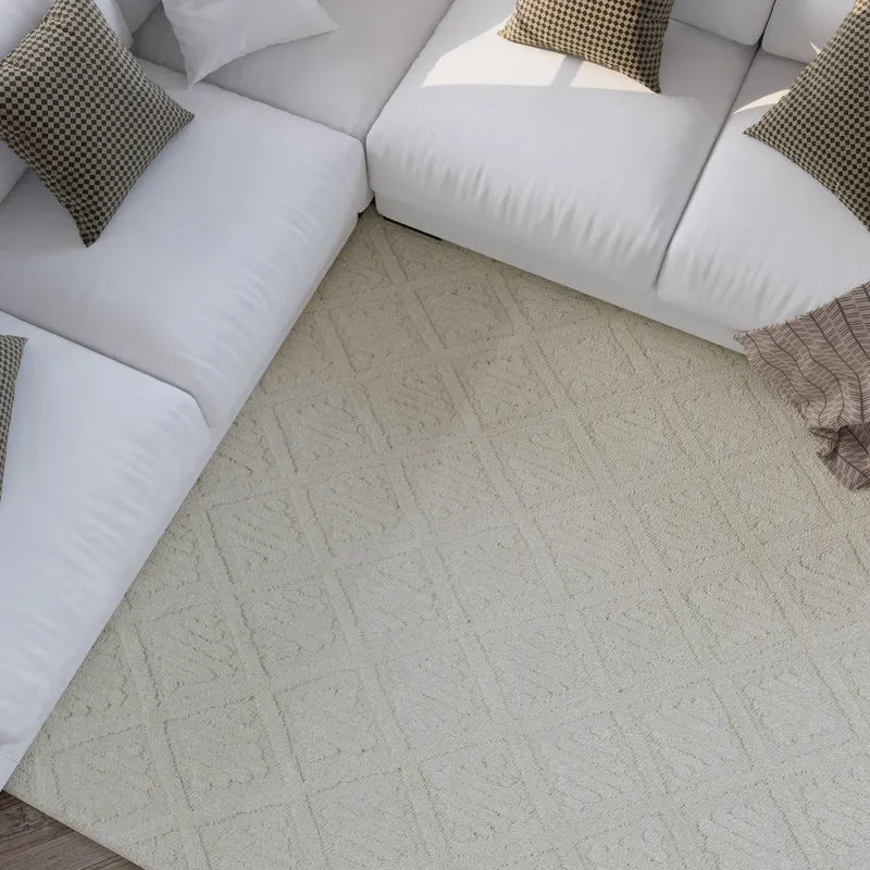 Kurzflor Teppich Creme Weiß aus Schurwolle "Hamptons SEVENTEEN" WECONhome
