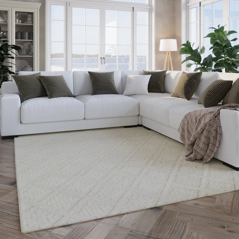 Kurzflor Teppich Creme Weiß aus Schurwolle "Hamptons SEVENTEEN" WECONhome