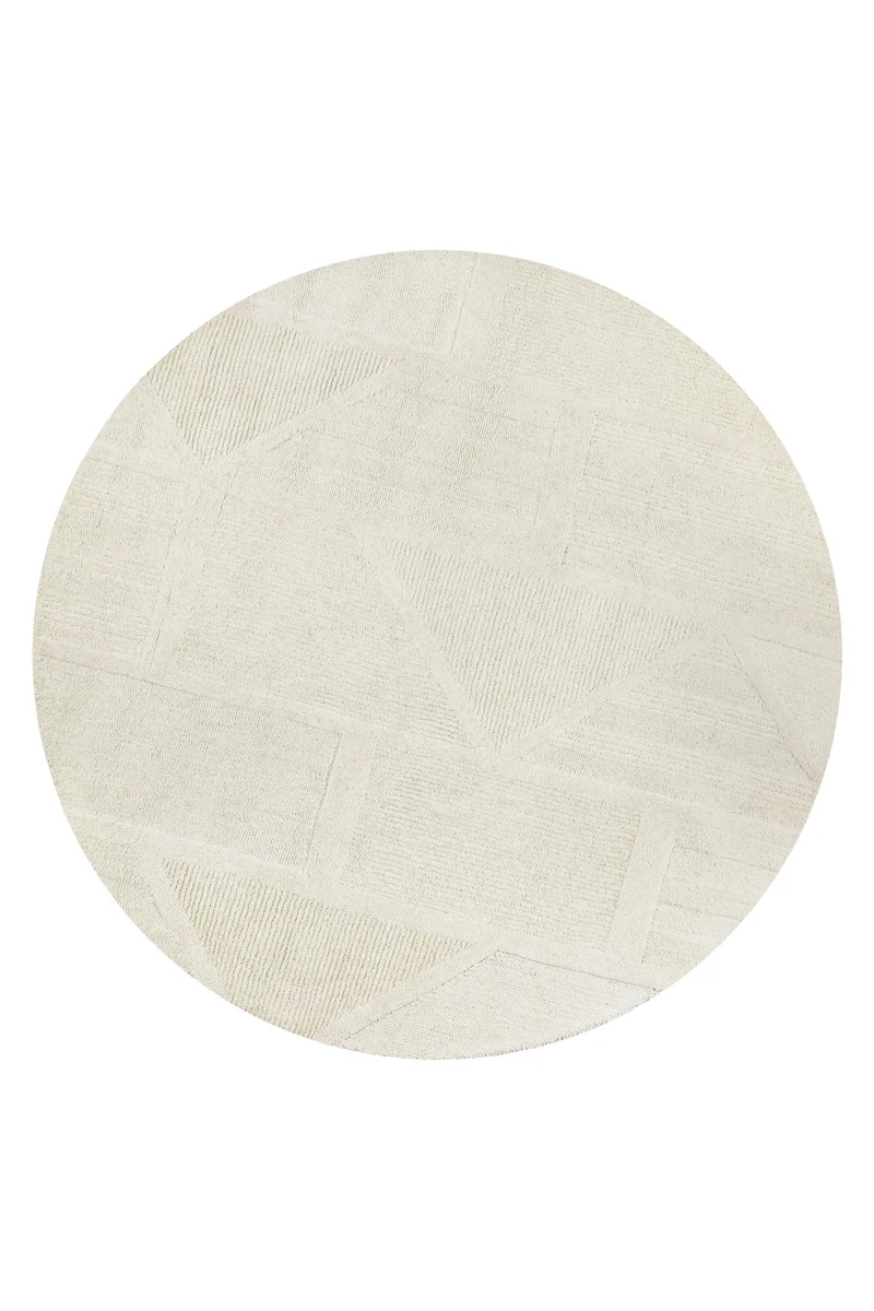 Kurzflor Teppich Rund Creme Weiß aus Schurwolle "Hamptons FIFTEEN" WECONhome