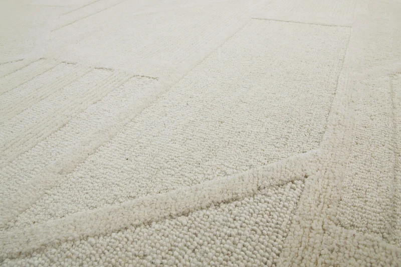 Kurzflor Teppich Creme Weiß aus Schurwolle "Hamptons FIFTEEN" WECONhome