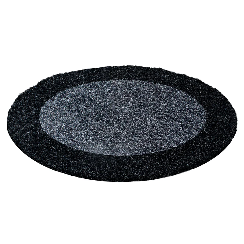 Runder Hochflor Teppich Wohnzimmer Langflor Shaggy Gemustert in Bordüre Design