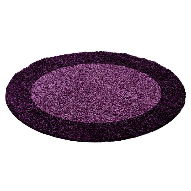 Runder Hochflor Teppich Wohnzimmer Langflor Shaggy Gemustert in Bordüre Design