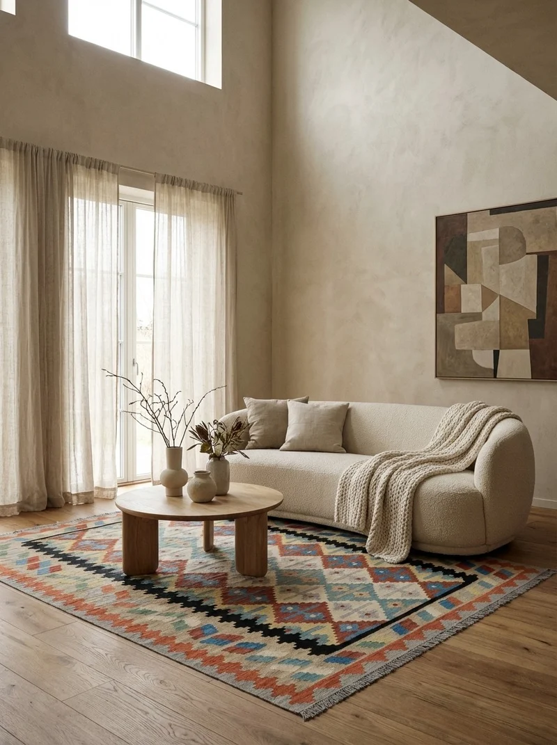 Kelim Gashgai · Handgewebt – Beige, 195x154 cm