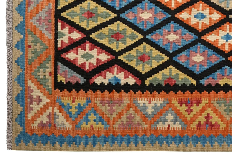 Kelim Gashgai · Handgewebt – Schwarz, 195x160 cm