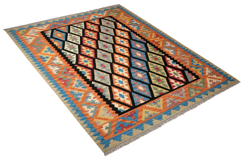 Kelim Gashgai · Handgewebt – Schwarz, 195x160 cm