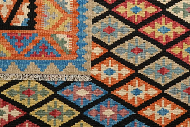 Kelim Gashgai · Handgewebt – Schwarz, 195x160 cm