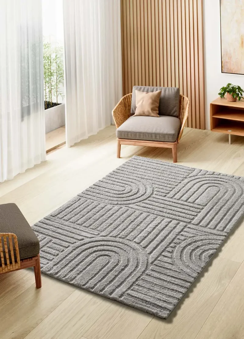 Alfombra geométrica estilo escandinavo con relieve Juno 54406 Gris