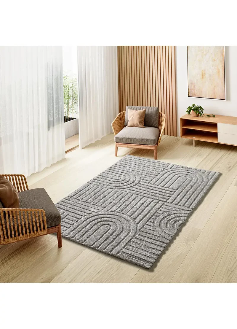 Alfombra geométrica estilo escandinavo con relieve Juno 54406 Gris
