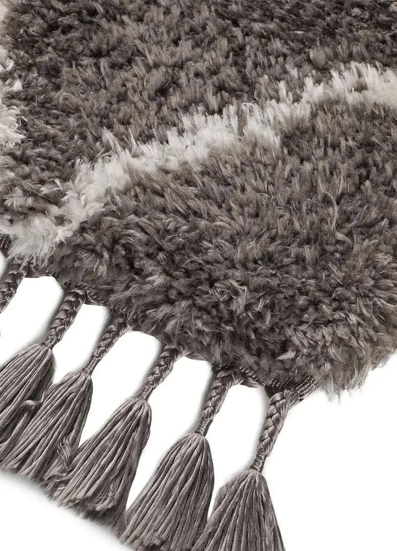 Alfombra shaggy con flecos Samira 80075 Gris y Blanco