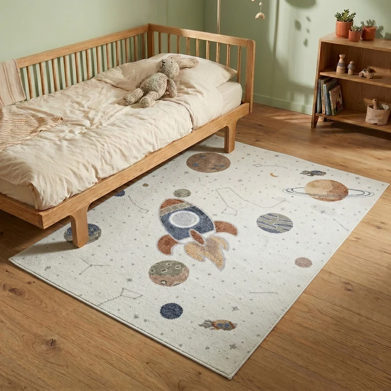 Waschbarer Kinderteppich - Mace Rocket Creme