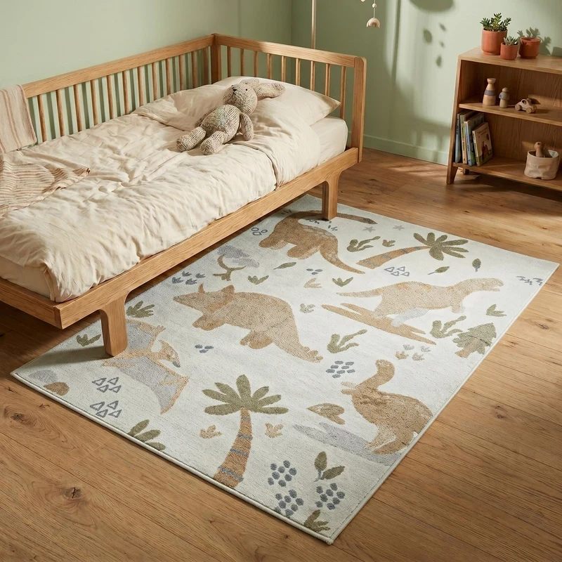 Waschbarer Kinderteppich - Mace Dino Creme