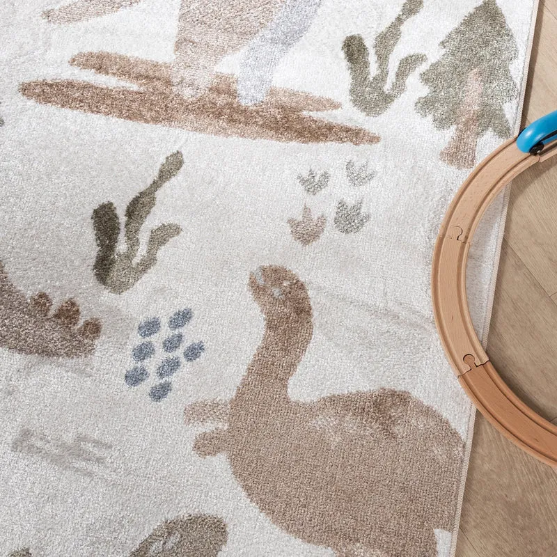 Waschbarer Kinderteppich - Mace Dino Creme