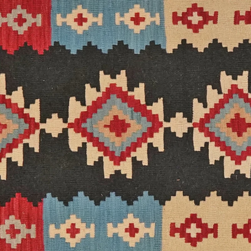 Kelim Gashgai · Handgewebt – Schwarz, 292x85 cm