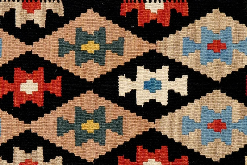 Kelim Gashgai · Handgewebt – Schwarz, 295x88 cm