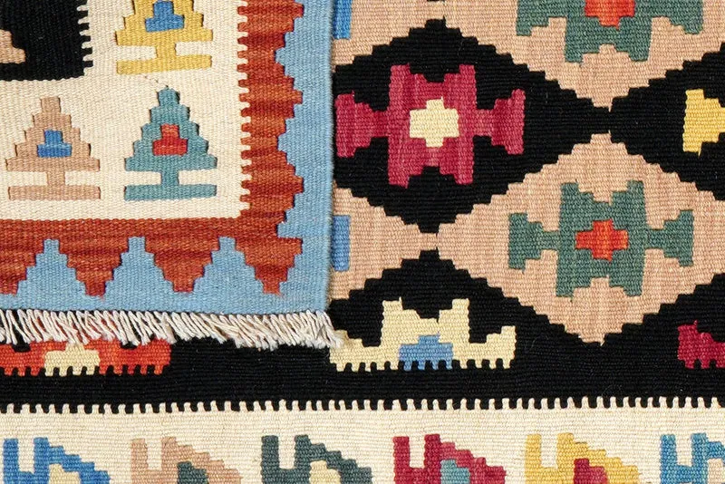 Kelim Gashgai · Handgewebt – Schwarz, 295x88 cm