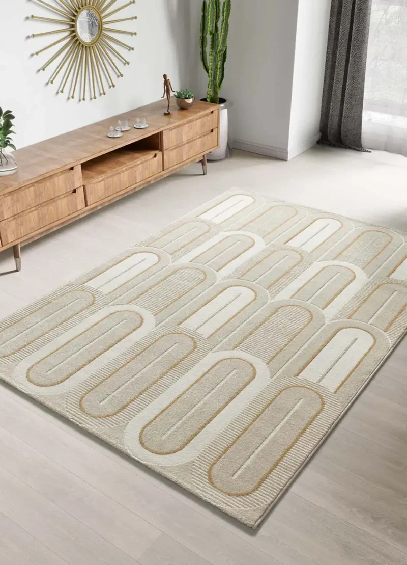 Alfombra geométrica con texturas Flora 12968 Blanco
