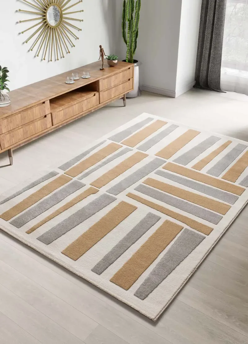 Alfombra geométrica con relieve Flora 12967 Plata
