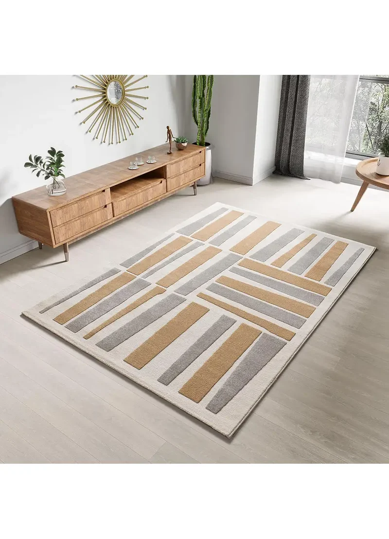 Alfombra geométrica con relieve Flora 12967 Plata