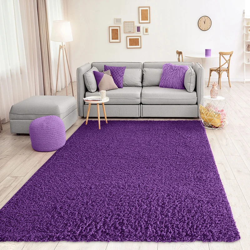 Teppich Prime Shaggy Hochflor Langflor Einfarbig Modern Lila für Wohnzimmer, Schlafzimmer, kinderzimmer