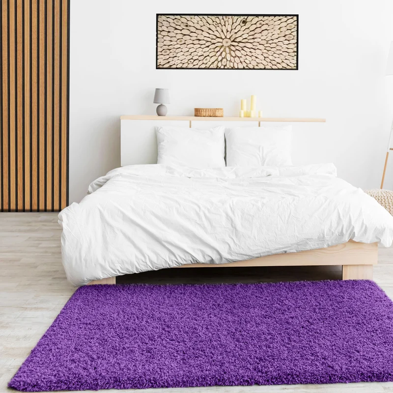 Teppich Prime Shaggy Hochflor Langflor Einfarbig Modern Lila für Wohnzimmer, Schlafzimmer, kinderzimmer